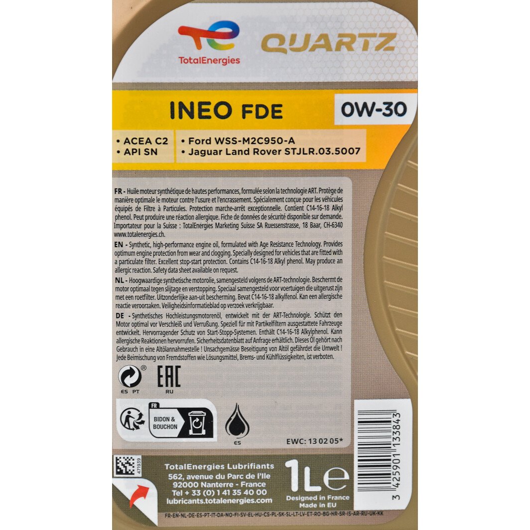 Моторное масло Total Quartz Ineo FDE 0W-30 1 л на Toyota Hilux