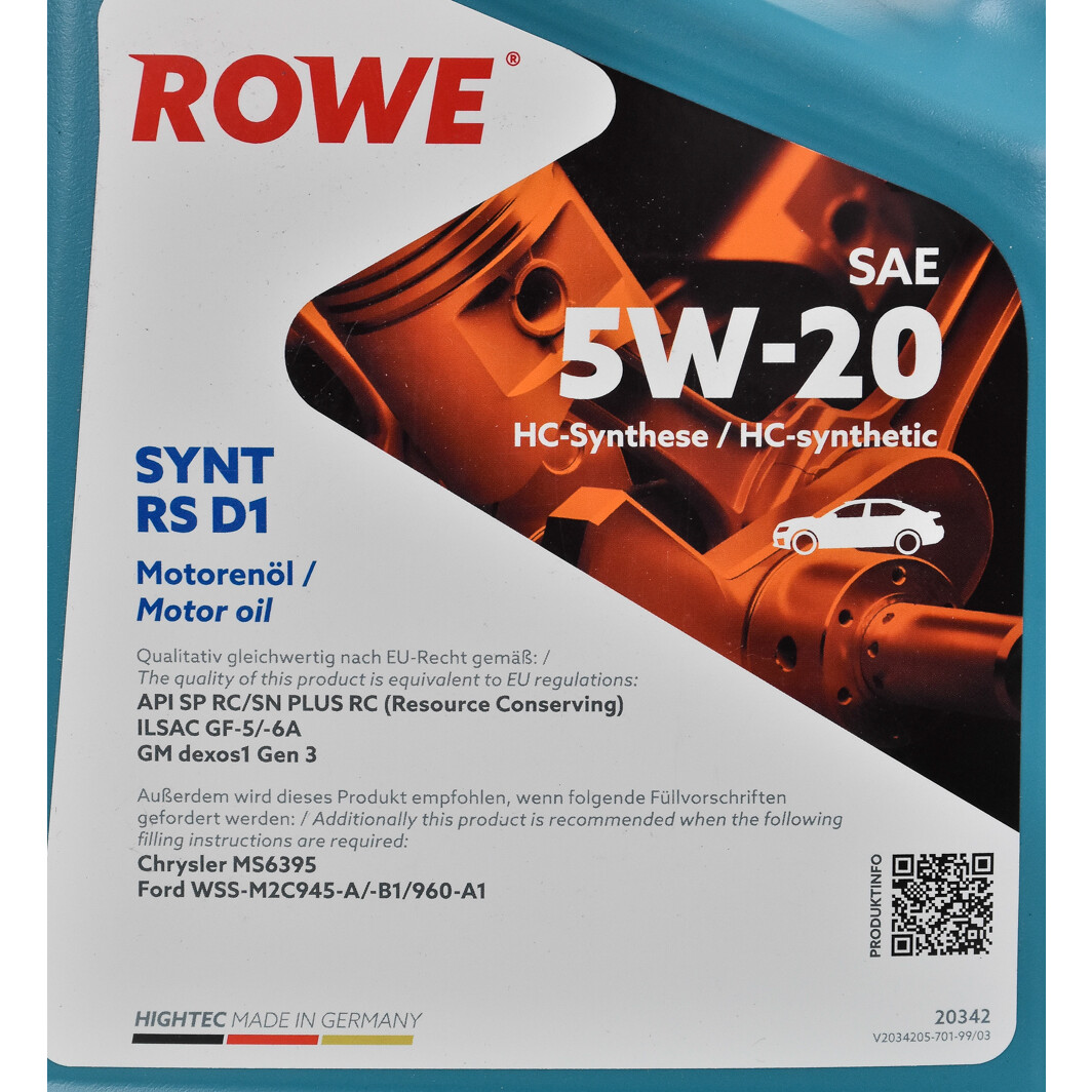 Моторное масло Rowe Synt RS D1 5W-20 5 л на Toyota Corolla