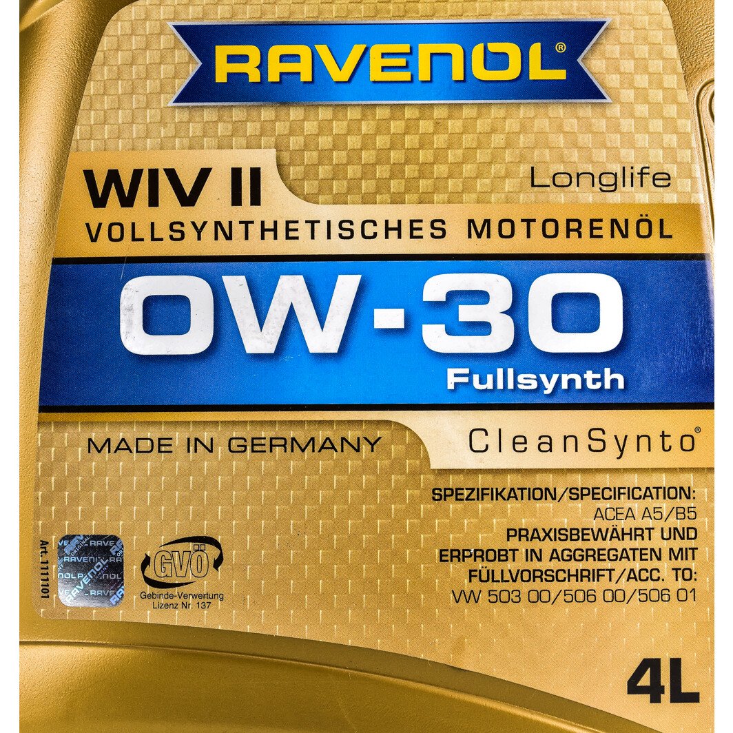 Моторна олива Ravenol WIV ІІ 0W-30 4 л на Kia Rio