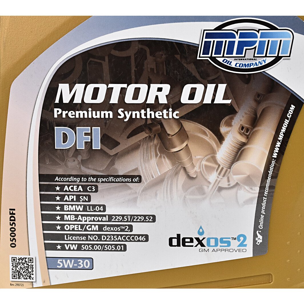Моторное масло MPM Premium Synthetic DFI 5W-30 5 л на Hyundai i40