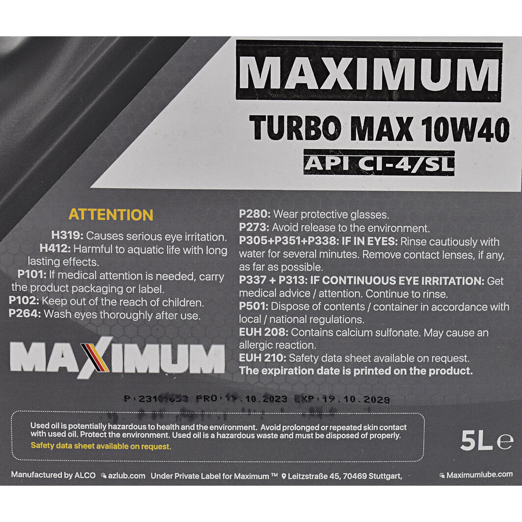 Моторное масло Maximum Turbo Max 10W-40 5 л на Alfa Romeo GT
