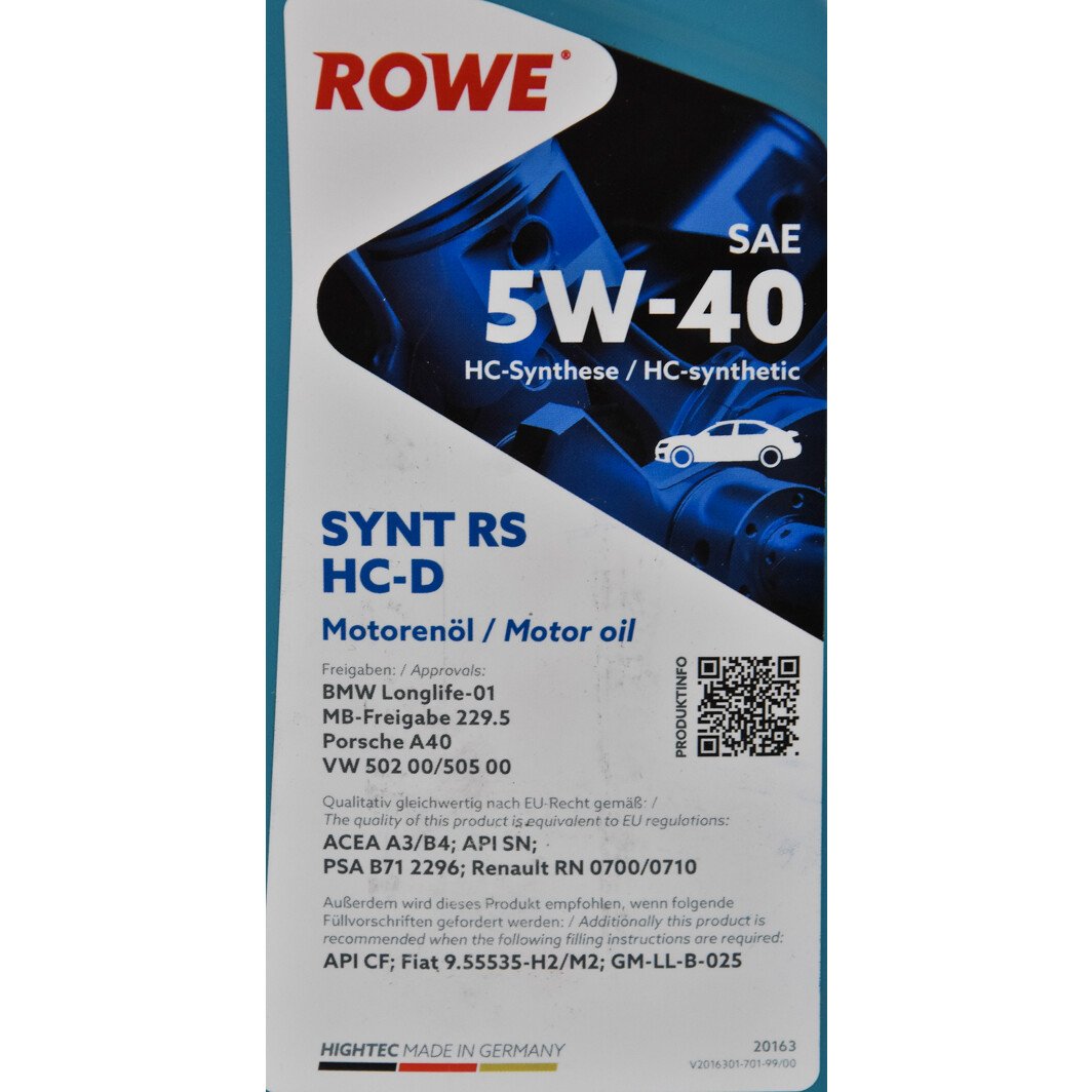 Моторное масло Rowe Synt RS HC-D 5W-40 1 л на Fiat Multipla