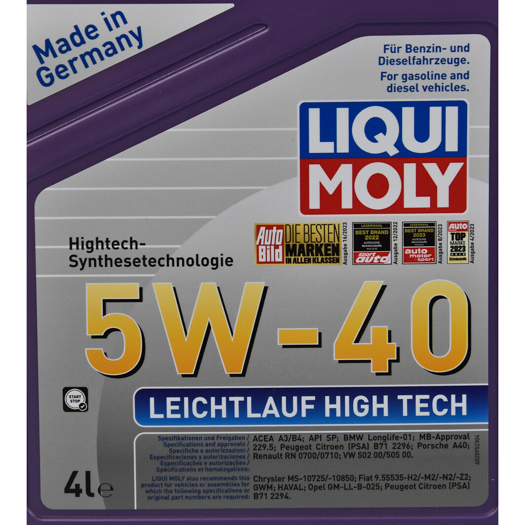 Моторна олива Liqui Moly Leichtlauf High Tech 5W-40 4 л на Kia Picanto