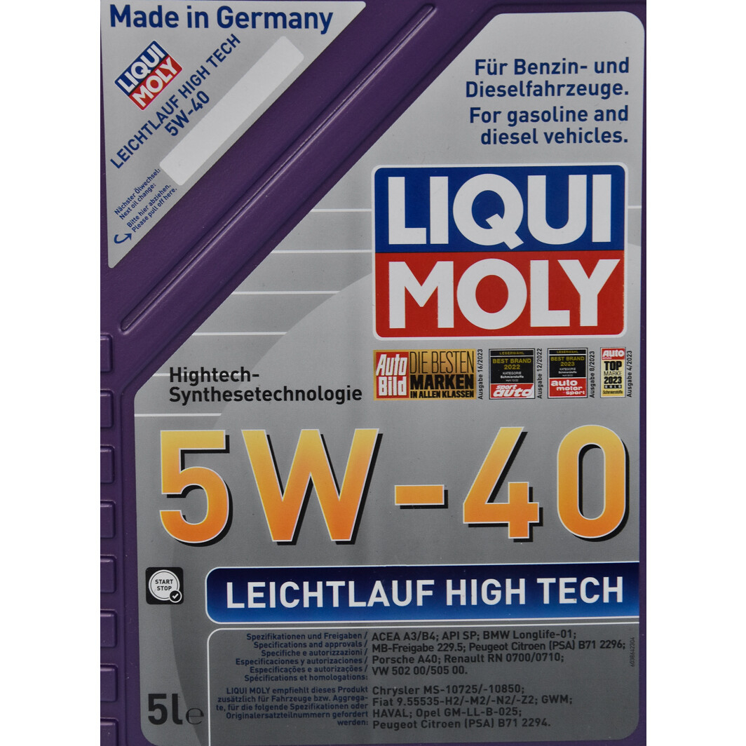 Моторна олива Liqui Moly Leichtlauf High Tech 5W-40 5 л на Kia Picanto