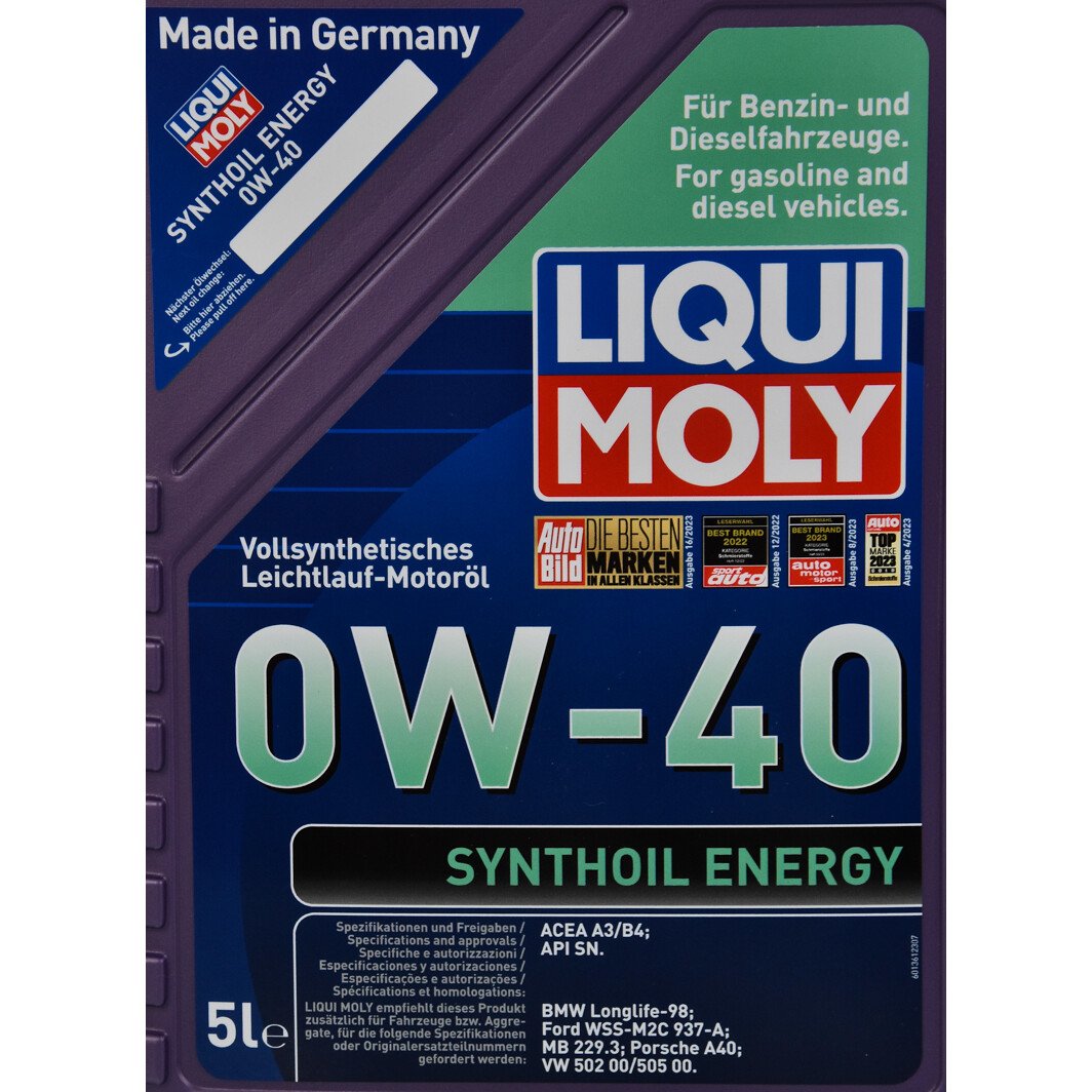 Моторное масло Liqui Moly Synthoil Energy 0W-40 5 л на Fiat Multipla