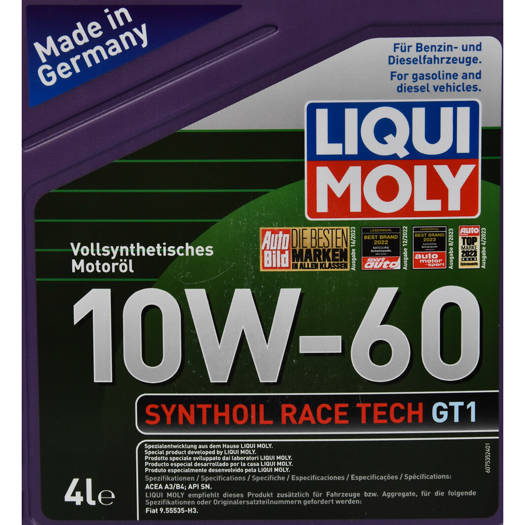 Моторное масло Liqui Moly Synthoil Race Tech GT1 10W-60 4 л на Fiat Multipla