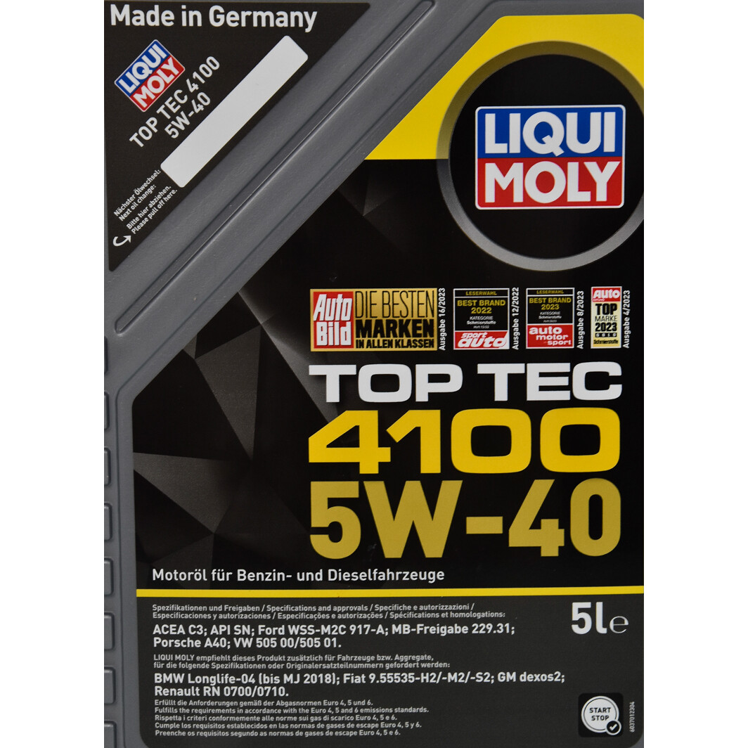 Моторное масло Liqui Moly Top Tec 4100 5W-40 для Volkswagen Taro 5 л на Volkswagen Taro