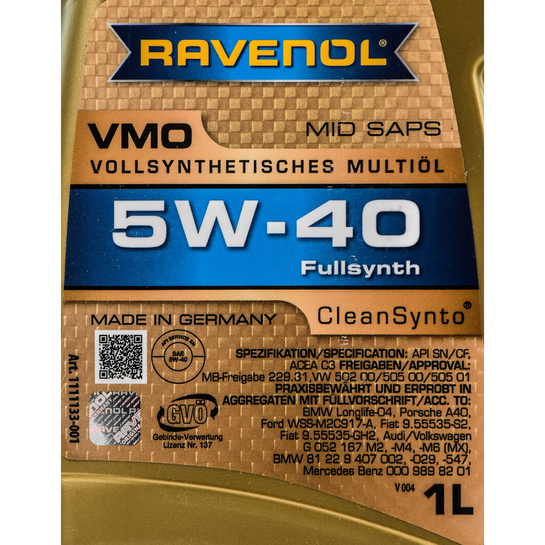 Моторное масло Ravenol VMO 5W-40 1 л на Mazda 323