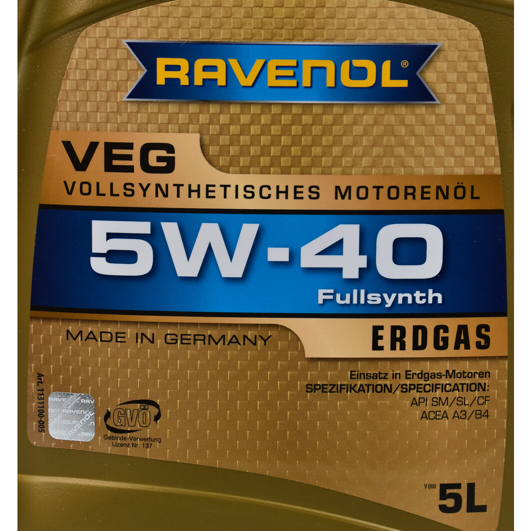 Моторное масло Ravenol VEG 5W-40 5 л на Alfa Romeo GT