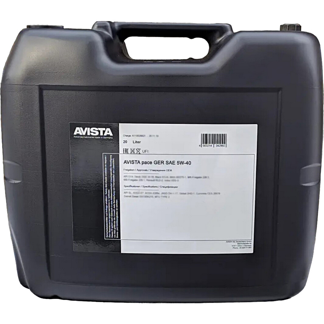 Моторна олива AVISTA Pace GER 5W-40 20 л на Chevrolet Evanda