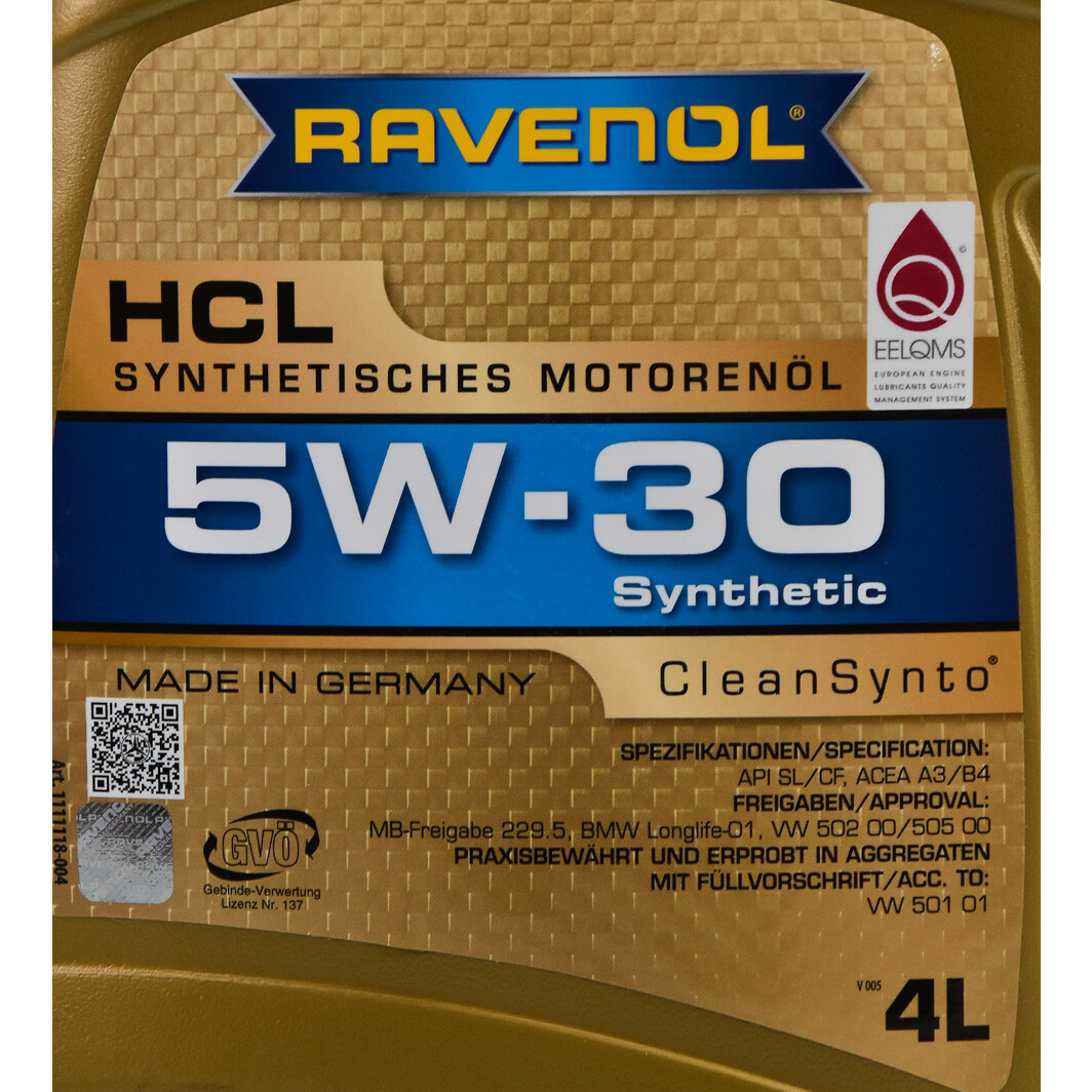 Моторное масло Ravenol HCL 5W-30 4 л на Fiat Multipla