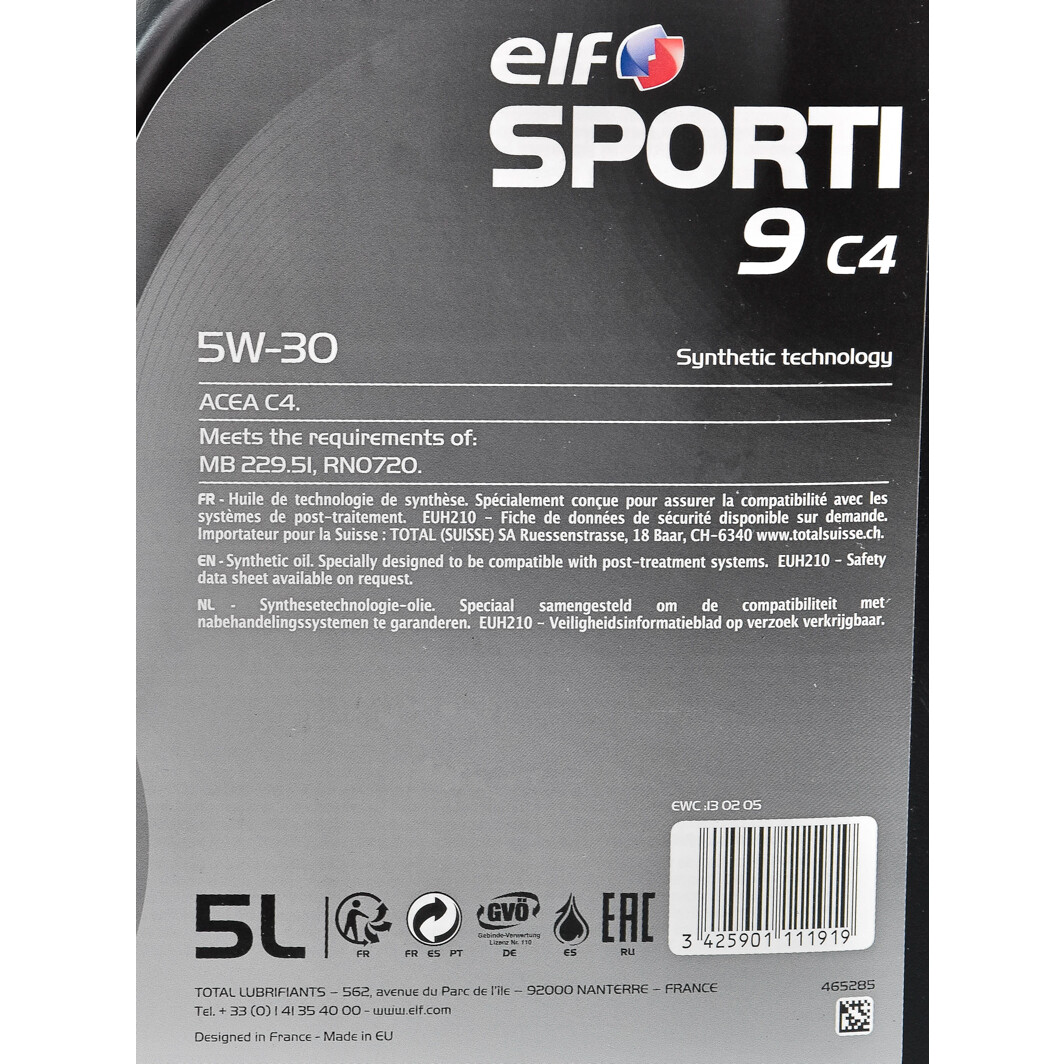 Моторна олива Elf Sporti 9 C4 5W-30 5 л на Mercedes SLS