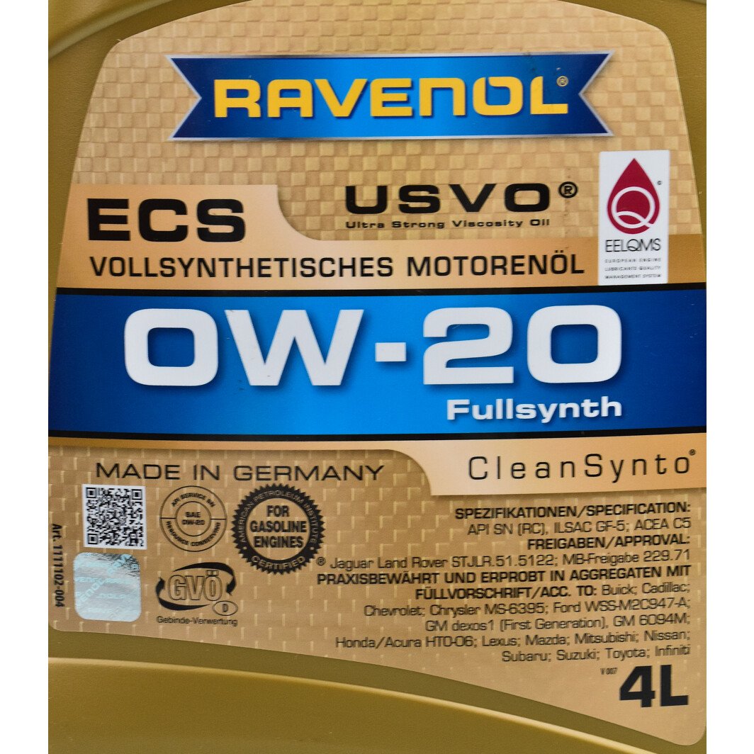 Моторна олива Ravenol ECS 0W-20 4 л на Dacia Duster