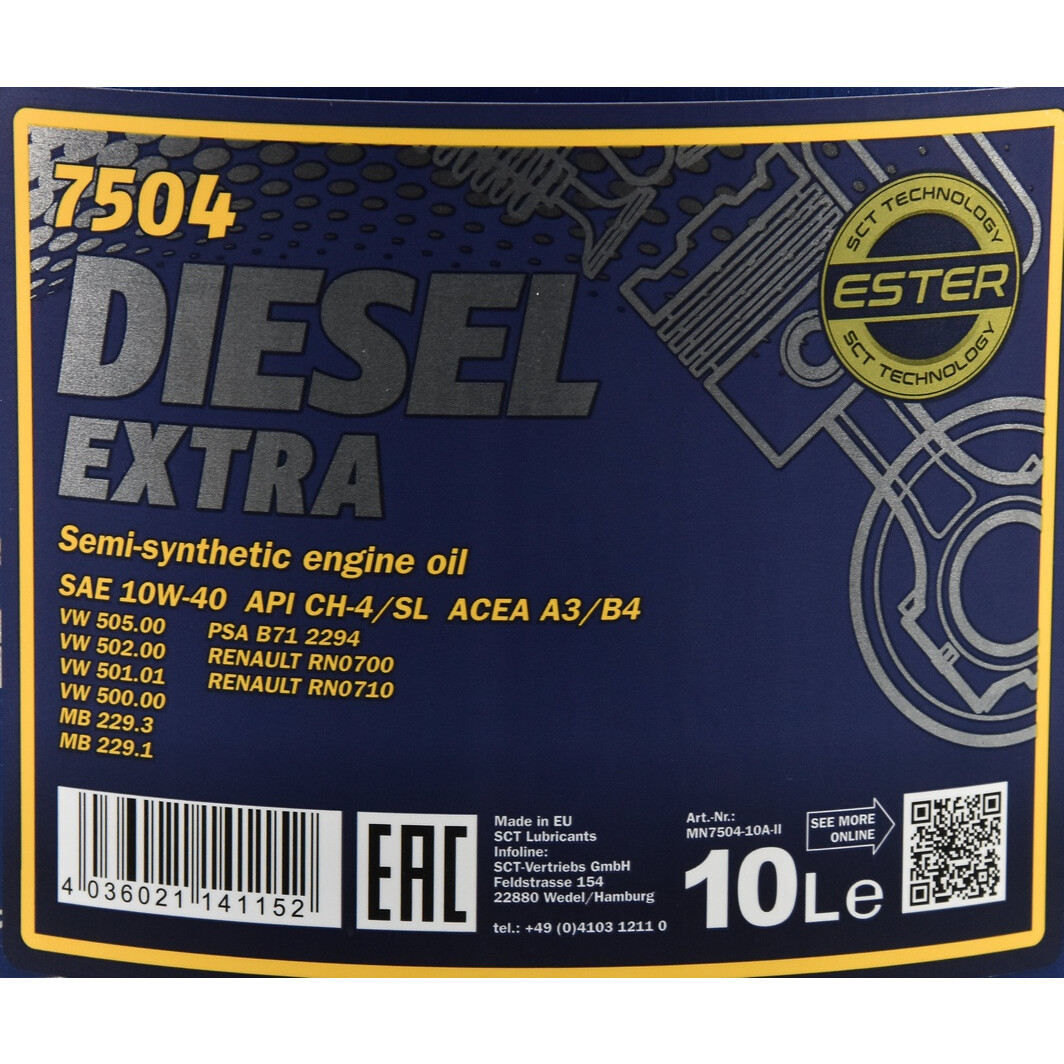 Моторна олива Mannol Diesel Extra 10W-40 10 л на Hyundai ix35