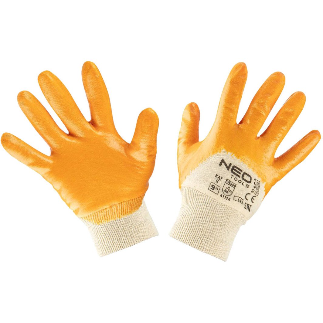 Рукавички робочі Neo Tools хб з нітриловим покриттям помаранчеві L (9