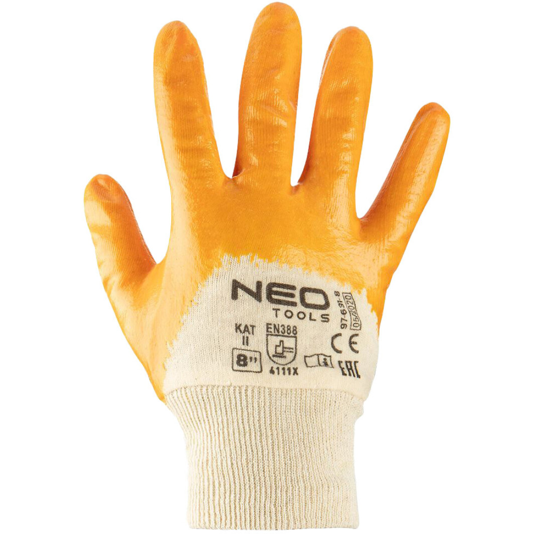 Рукавички робочі Neo Tools хб з нітриловим покриттям помаранчеві L (9
