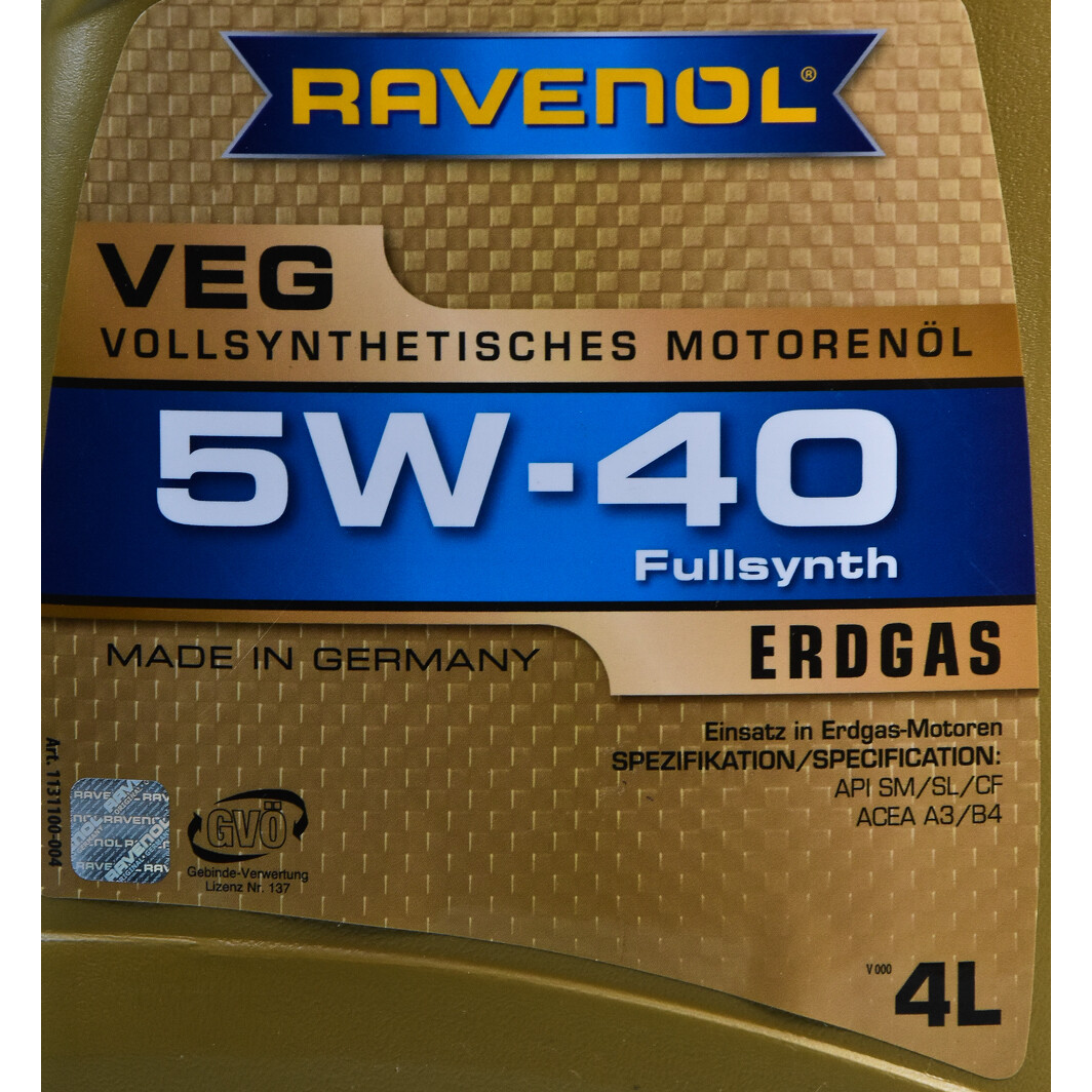 Моторна олива Ravenol VEG 5W-40 4 л на Fiat Multipla