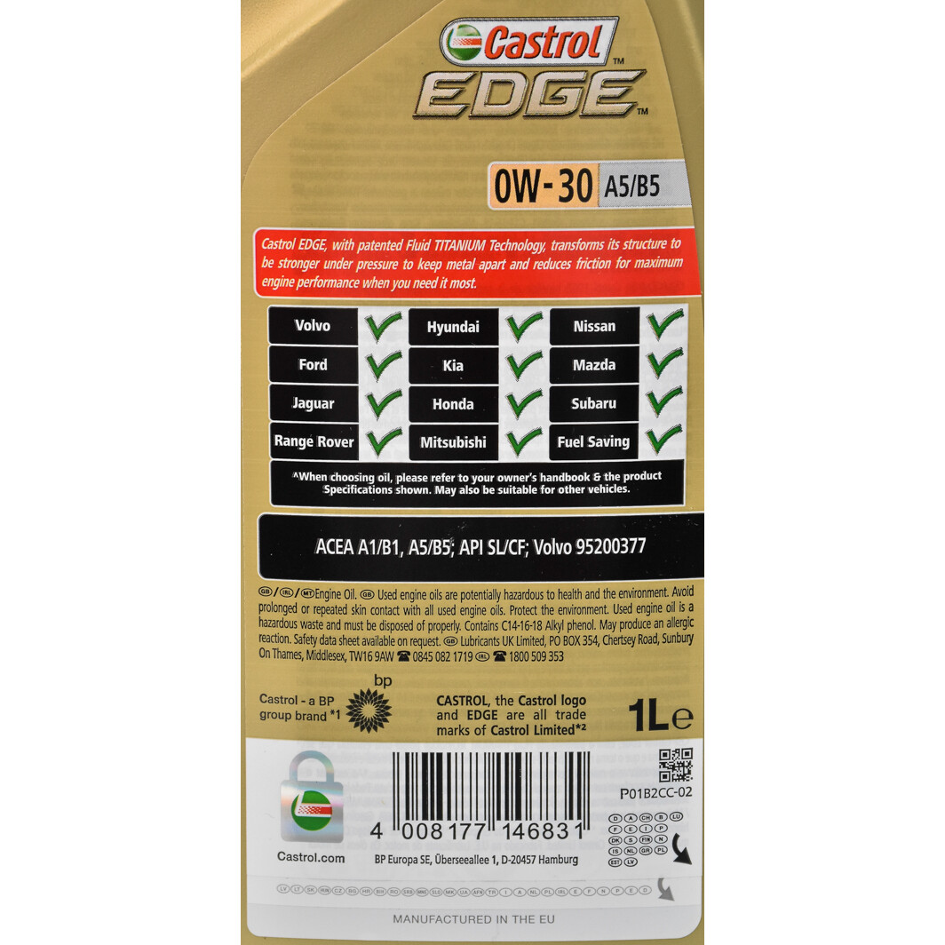 Моторное масло Castrol EDGE A5/B5 0W-30 1 л на Chevrolet Zafira