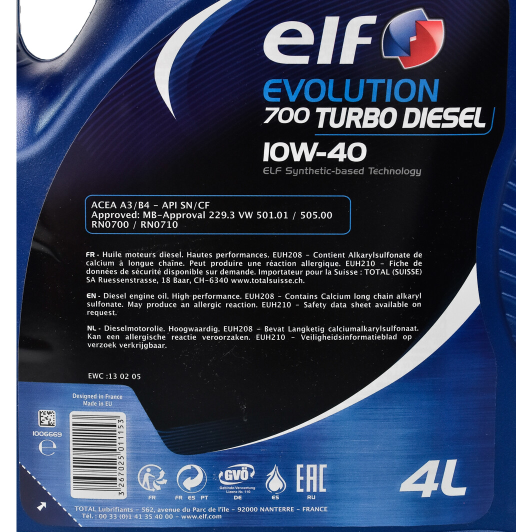 Моторна олива Elf Evolution 700 Turbo Diesel 10W-40 4 л на Hyundai Terracan