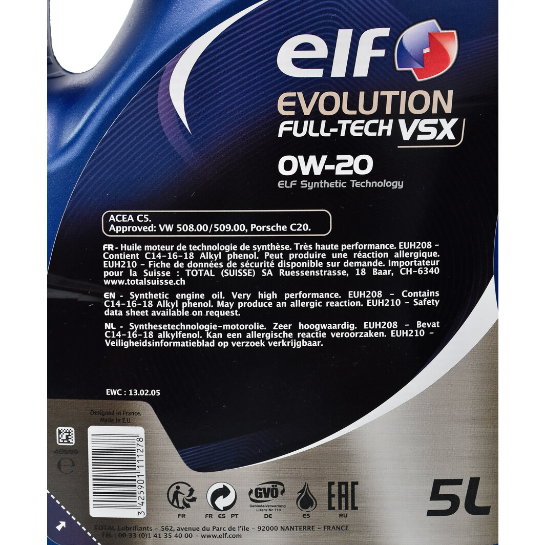 Моторна олива Elf Evolution Full-Tech VSX 0W-20 на Rover CityRover