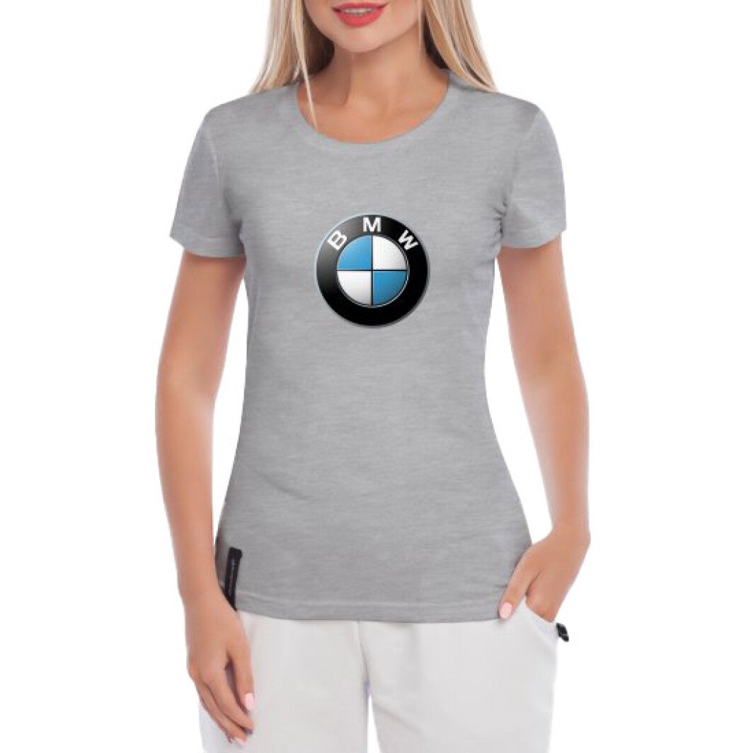 Футболка женская Globuspioner классическая BMW Big Logo серая принт спереди S
