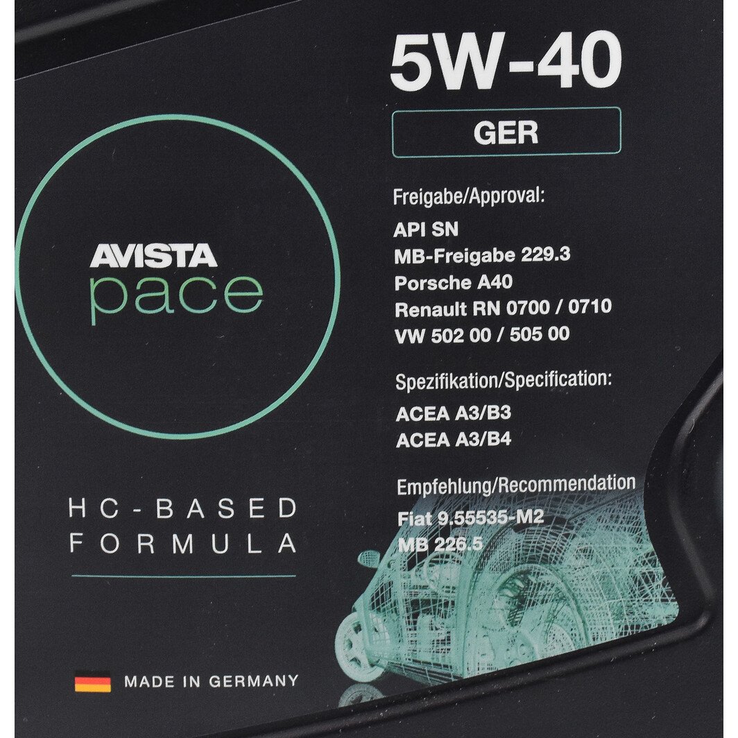 Моторное масло AVISTA Pace GER 5W-40 4 л на Renault 21