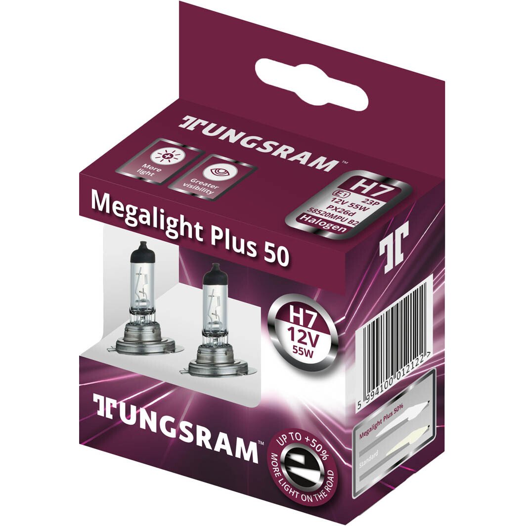 Автолампа Tungsram Megalight Plus H7 PX26d 55 W прозрачная 58520MPU