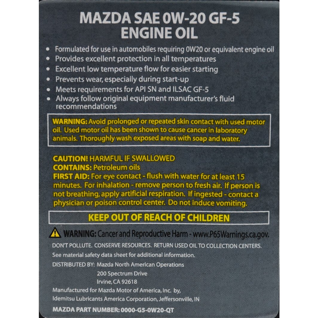 Моторное масло Mazda Energy Concerving Engine Oil 0W-20 0,95 л на Alfa Romeo GT