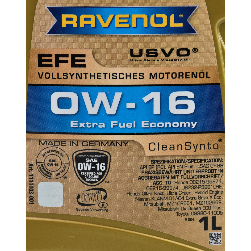Моторное масло Ravenol EFE 0W-16