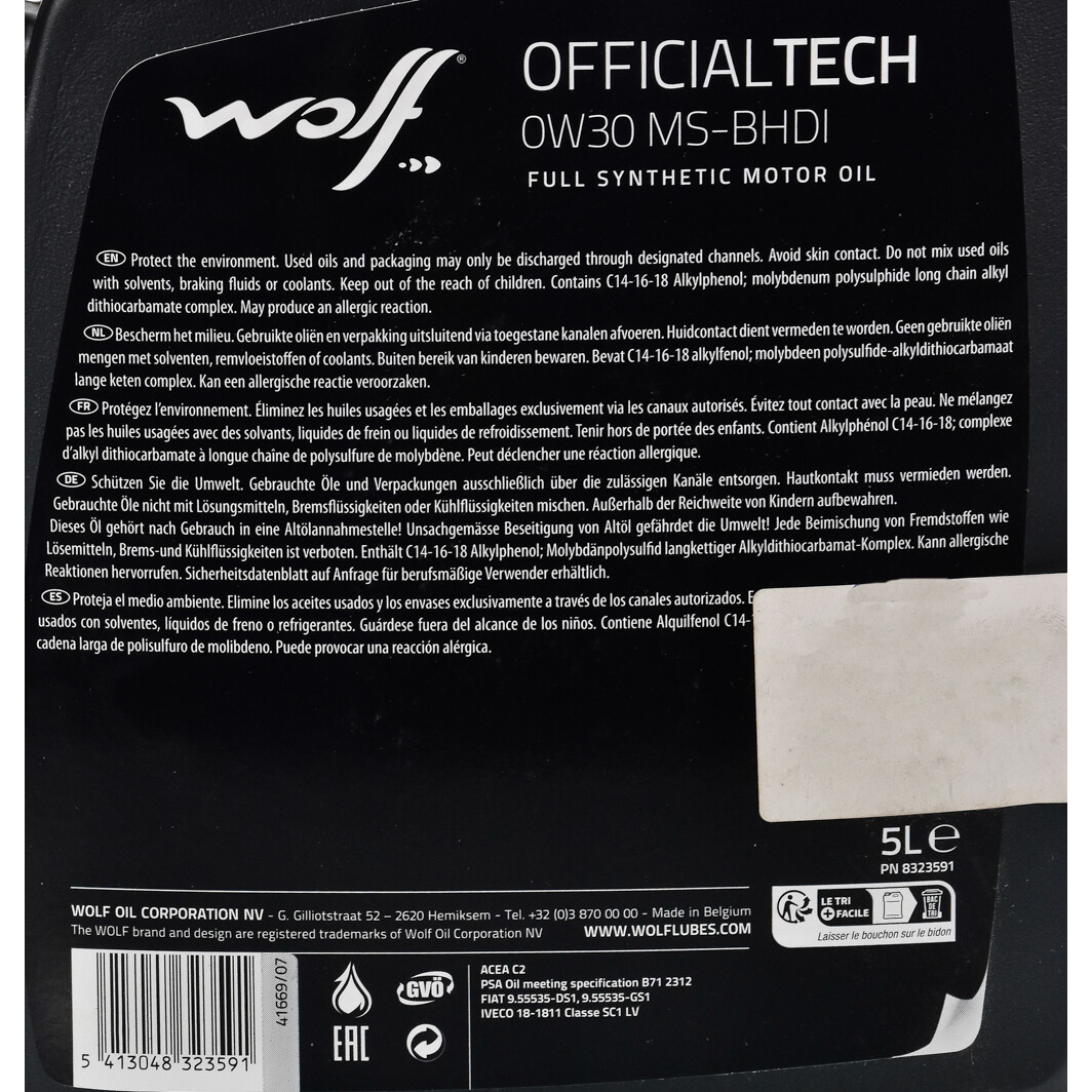 Моторна олива Wolf Officialtech MS-BHDI 0W-30 5 л на Kia Pregio