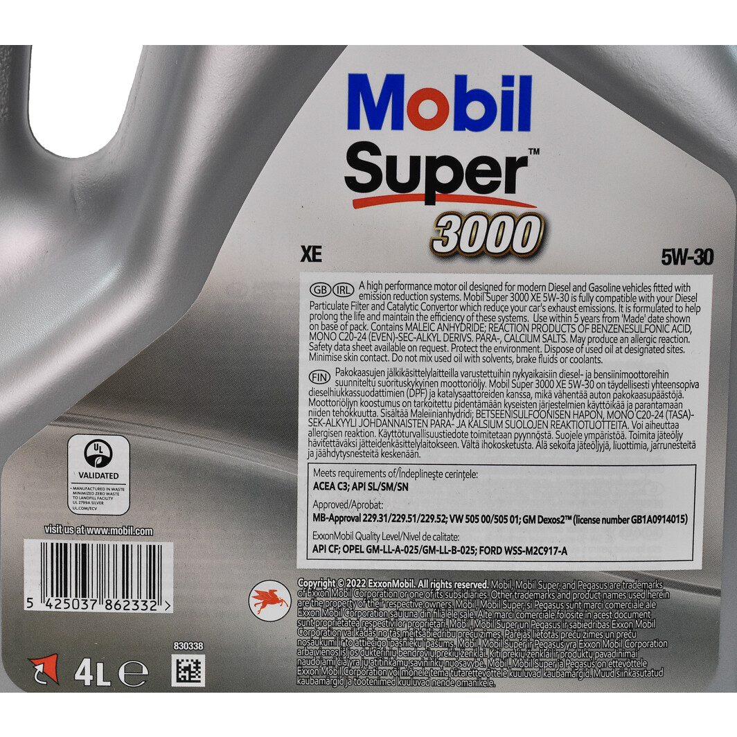 Моторна олива Mobil Super 3000 XE 5W-30 4 л на Toyota RAV4