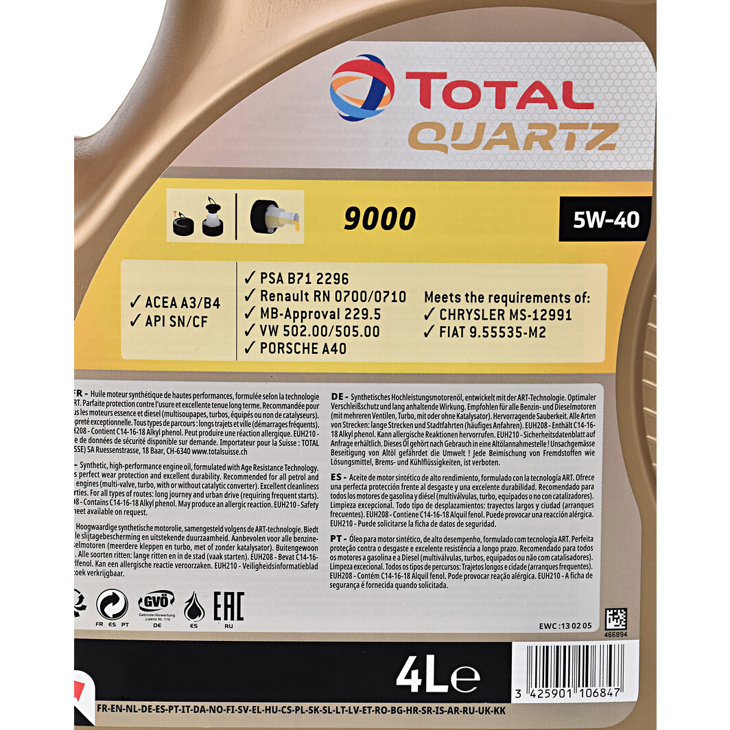Моторное масло Total Quartz 9000 5W-40 4 л на Hyundai H350