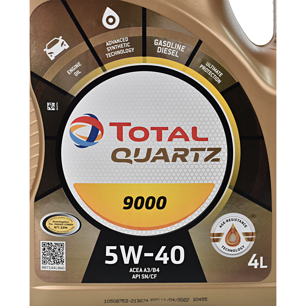 Моторное масло Total Quartz 9000 5W-40 4 л на Chevrolet Lumina