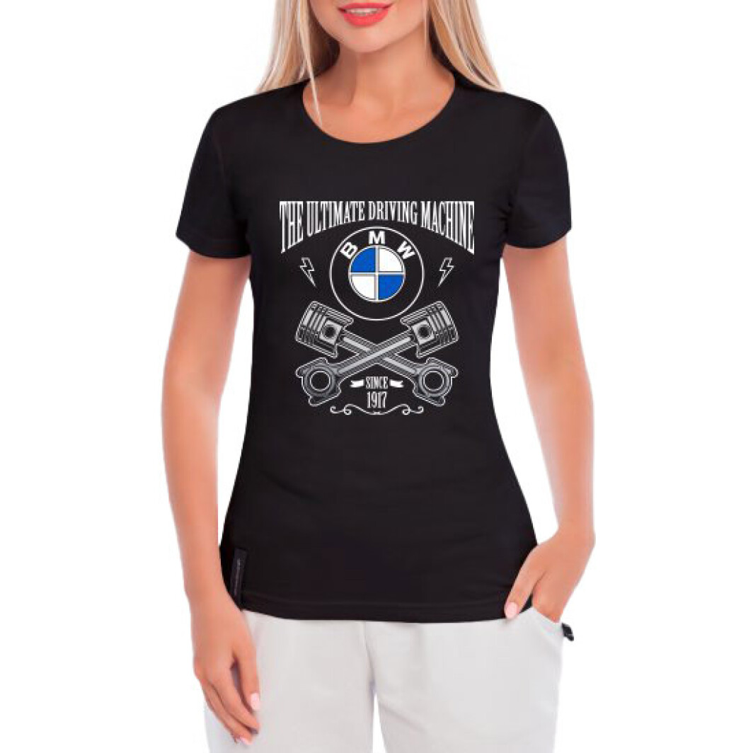Футболка женская Globuspioner классическая BMW The Ultimate Driving Machine черная принт спереди S