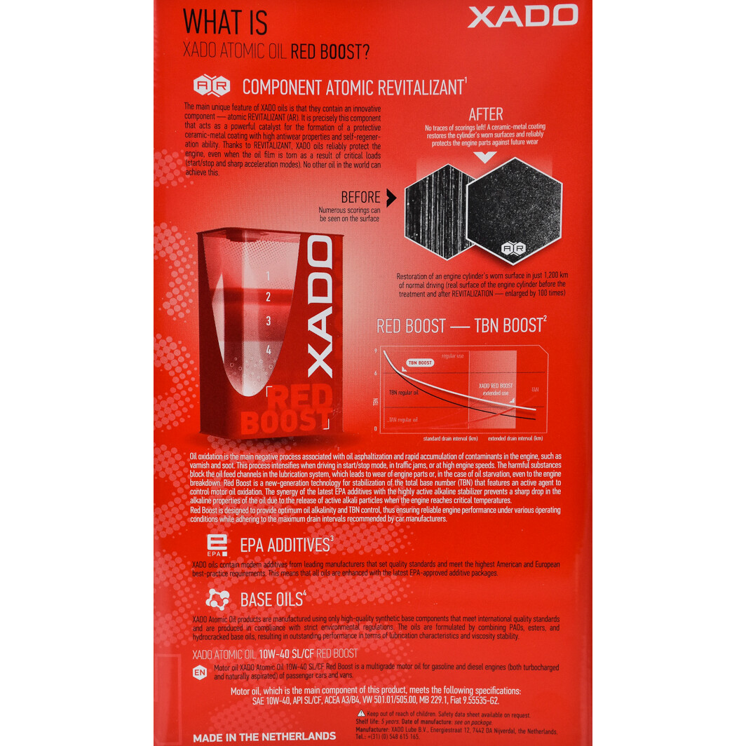 Моторна олива Xado Atomic Oil SL/CF RED BOOST 10W-40 4 л на Hyundai Stellar