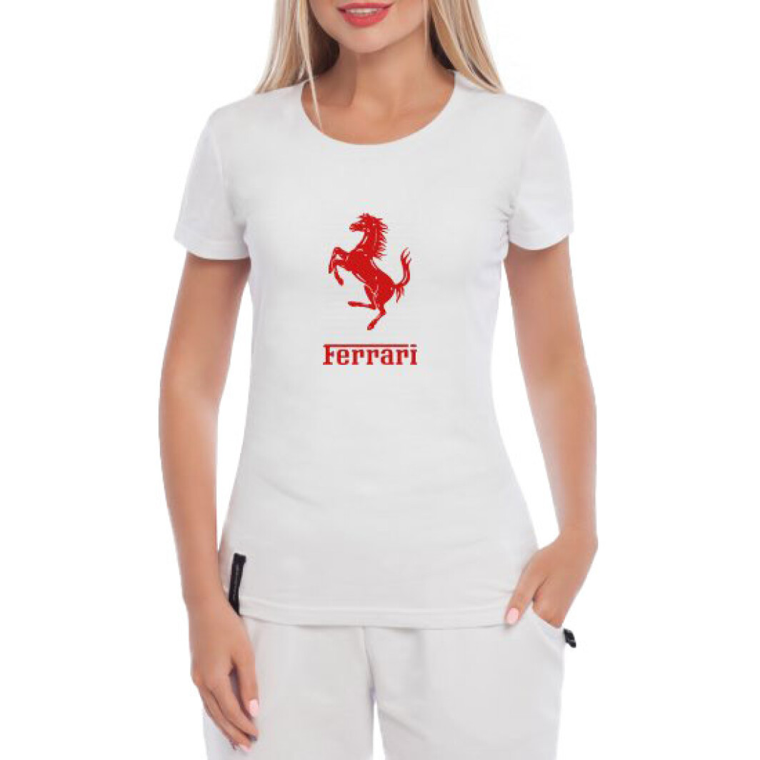 Футболка женская Globuspioner классическая Ferrari Logo Horse Art белый спереди M
