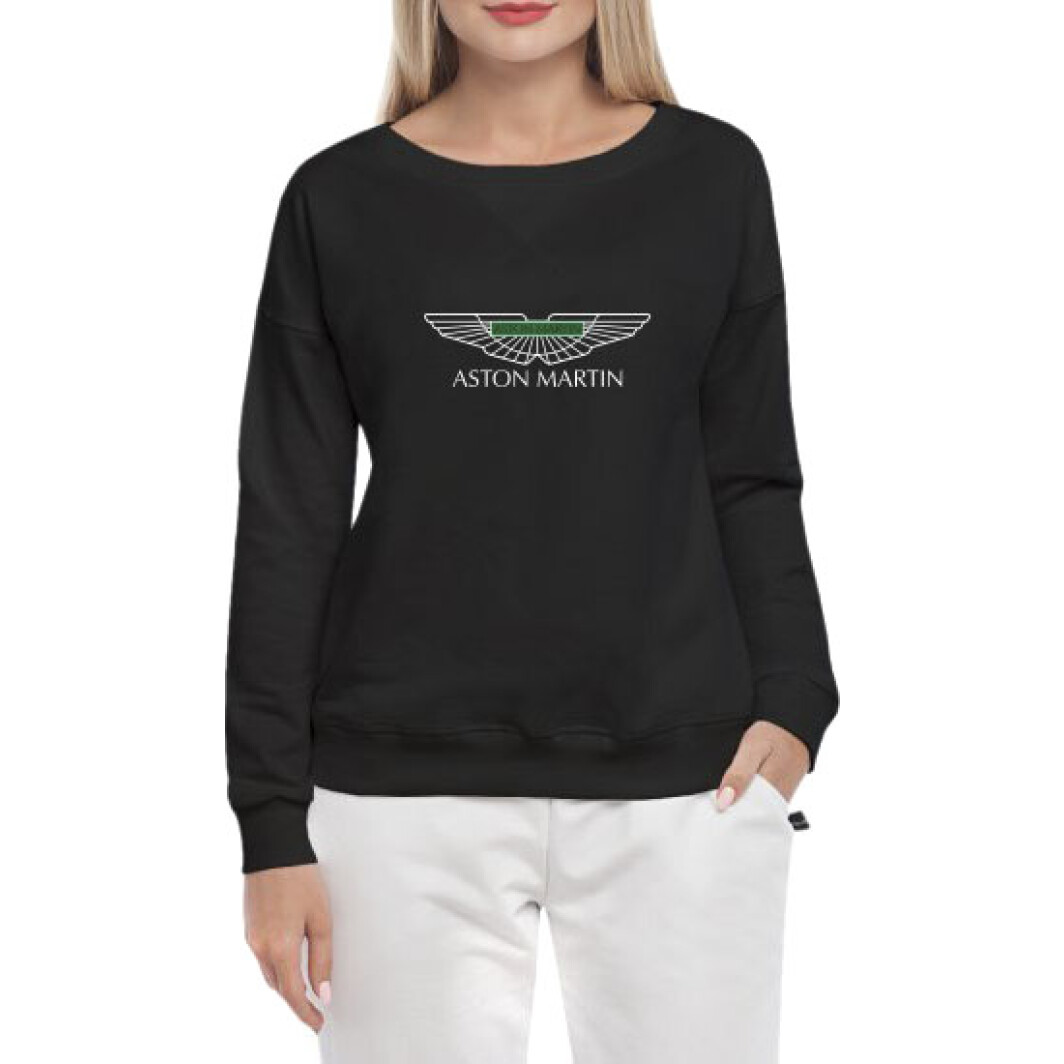 Свитшот женский Globuspioner Aston Martin Vector Logo Green спереди спущенный рукав чёрный
