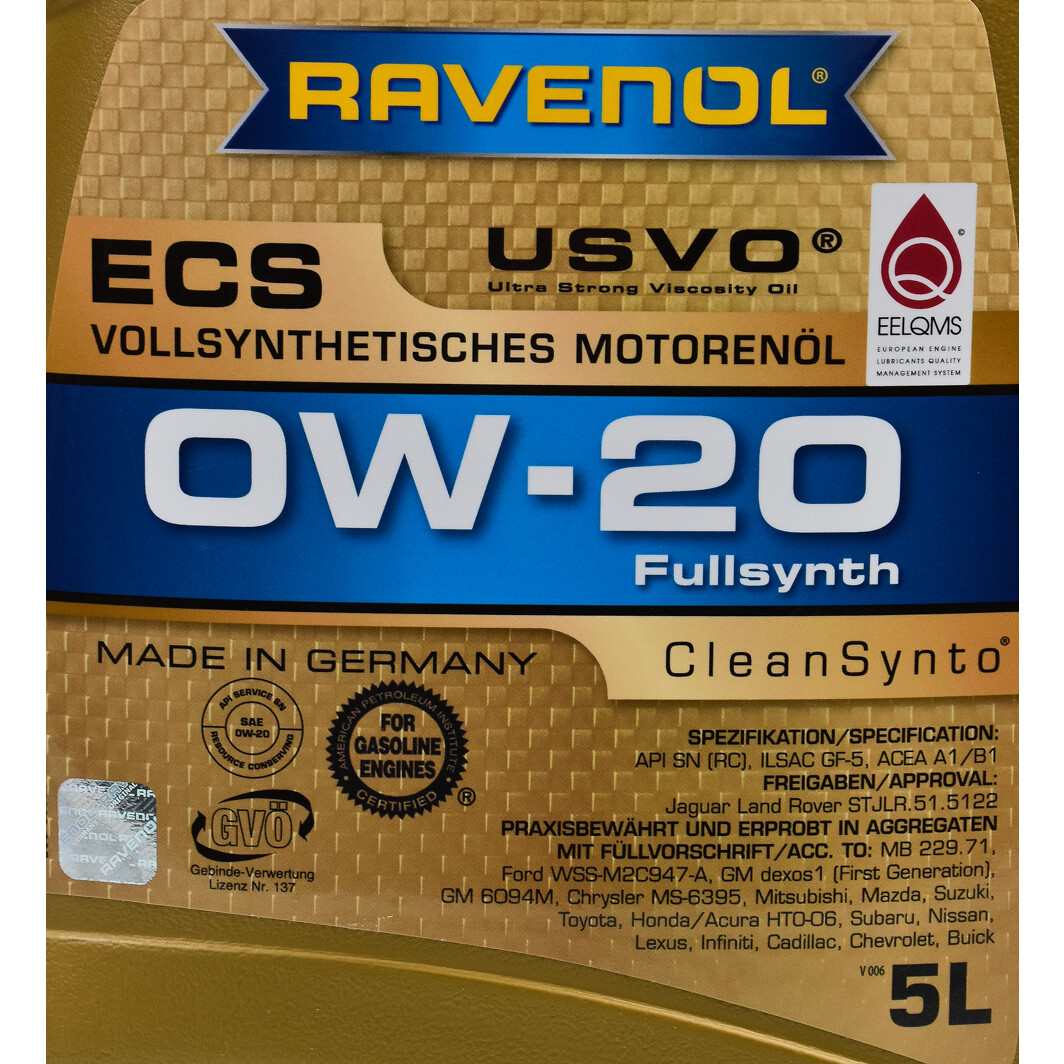 Моторное масло Ravenol ECS 0W-20 5 л на Chevrolet Zafira