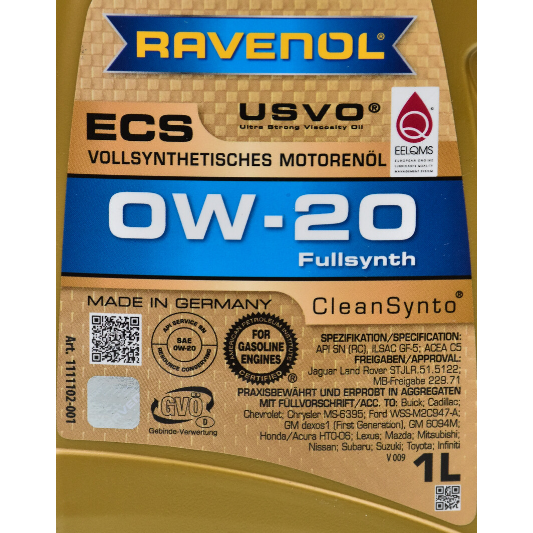Моторное масло Ravenol ECS 0W-20 1 л на Peugeot 107