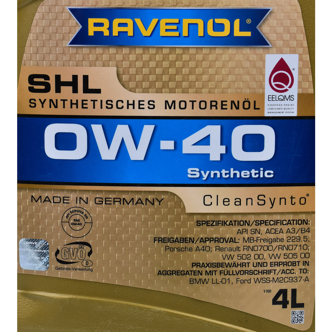 Моторна олива Ravenol SHL 0W-40 4 л на Suzuki Ignis