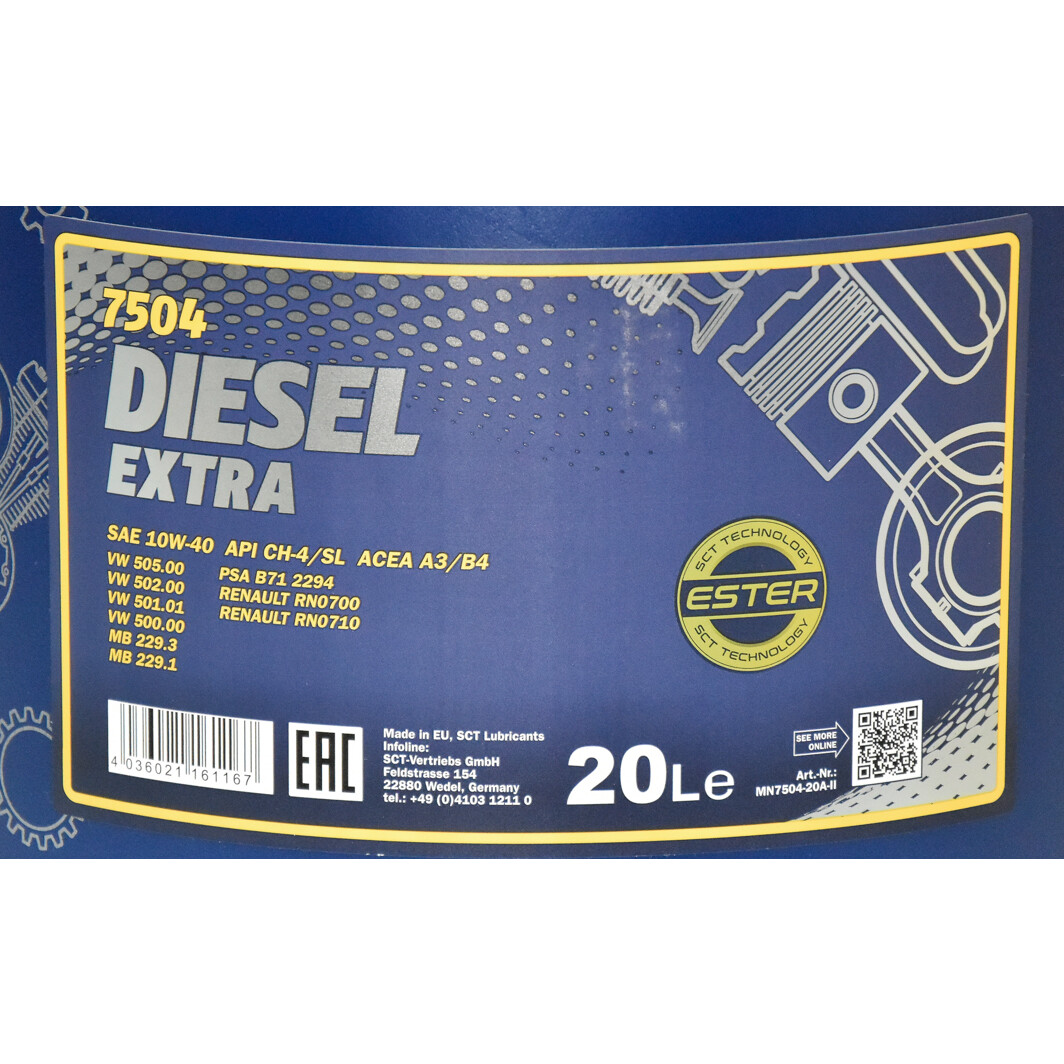 Моторна олива Mannol Diesel Extra 10W-40 20 л на Seat Terra