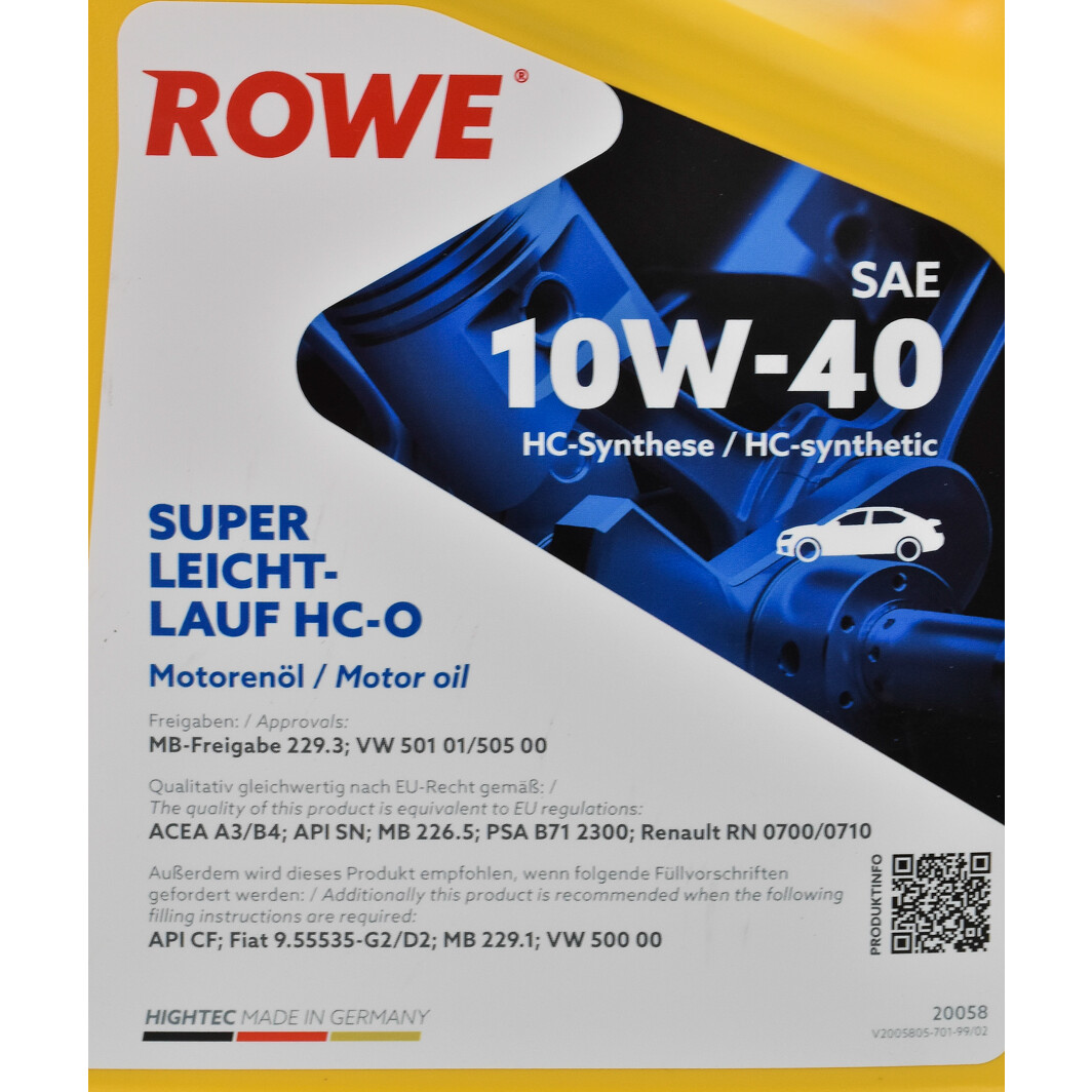 Моторна олива Rowe Super Leicht-Lauf HC-O 10W-40 5 л на Peugeot 605