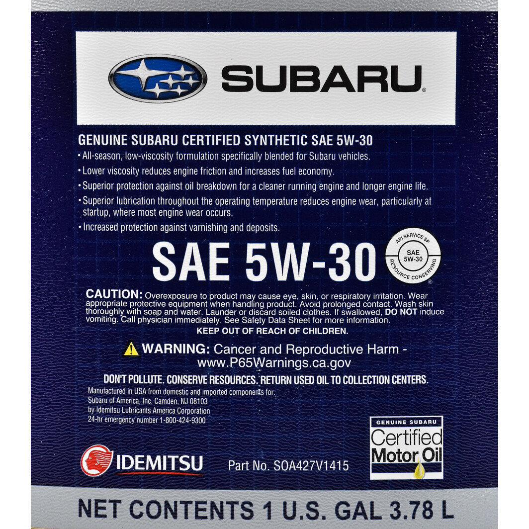 Моторное масло Subaru Certified Motor Oil 5W-30 3,78 л на Dodge Ram Van