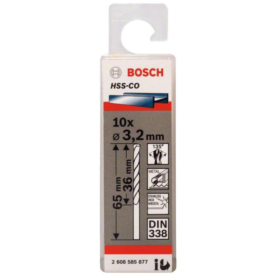 Набор сверл Bosch спиральных по металлу 2608585877 3.2 мм 10 шт.