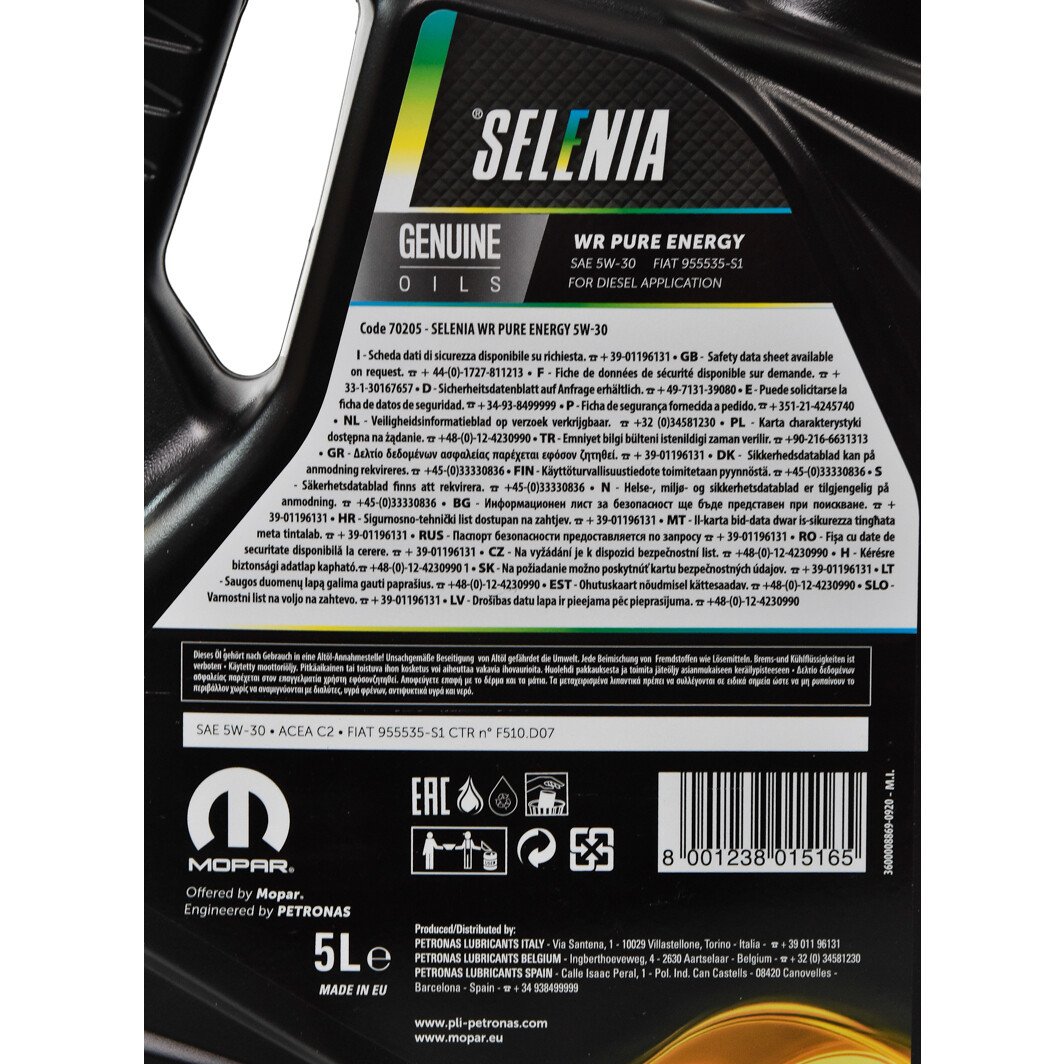 Моторное масло Petronas Selenia WR Pure Energy 5W-30 5 л на Suzuki Celerio