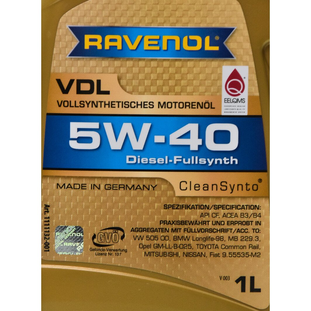 Моторное масло Ravenol VDL 5W-40 1 л на Mazda 2