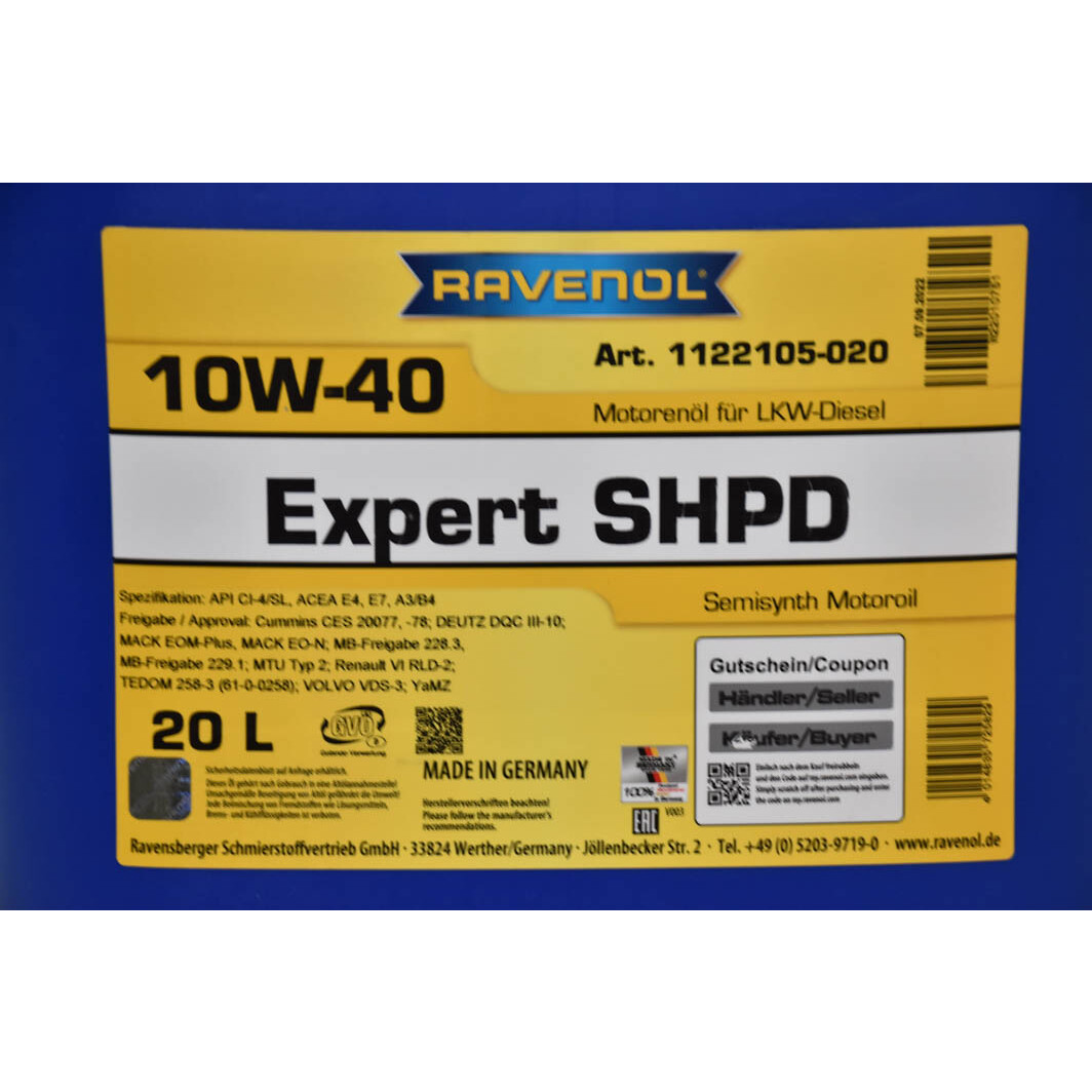 Моторное масло Ravenol Expert SHPD 10W-40 20 л на Ford C-MAX