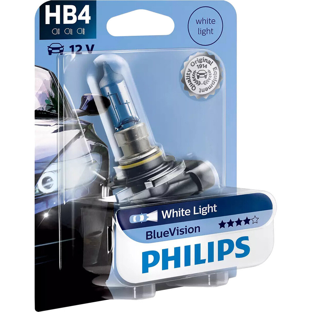 Автолампа Philips BlueVision HB4 P22d 55 W светло-голубая 9006BVB1