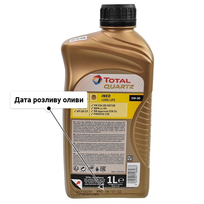Олива Total Quartz Ineo Long Life 5W-30 1 л