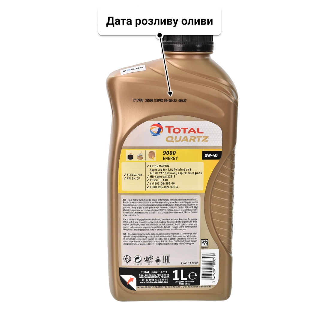 Олива Total Quartz 9000 Energy 0W-40 1 л